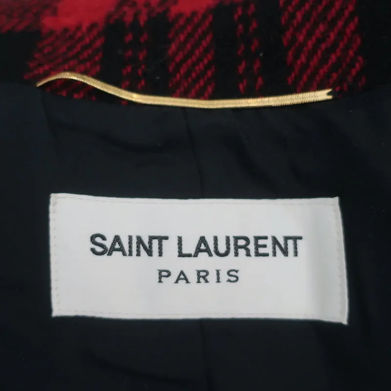 Saint Laurent Plaid Double Breasted Jacket Red/Black Wool Size 42