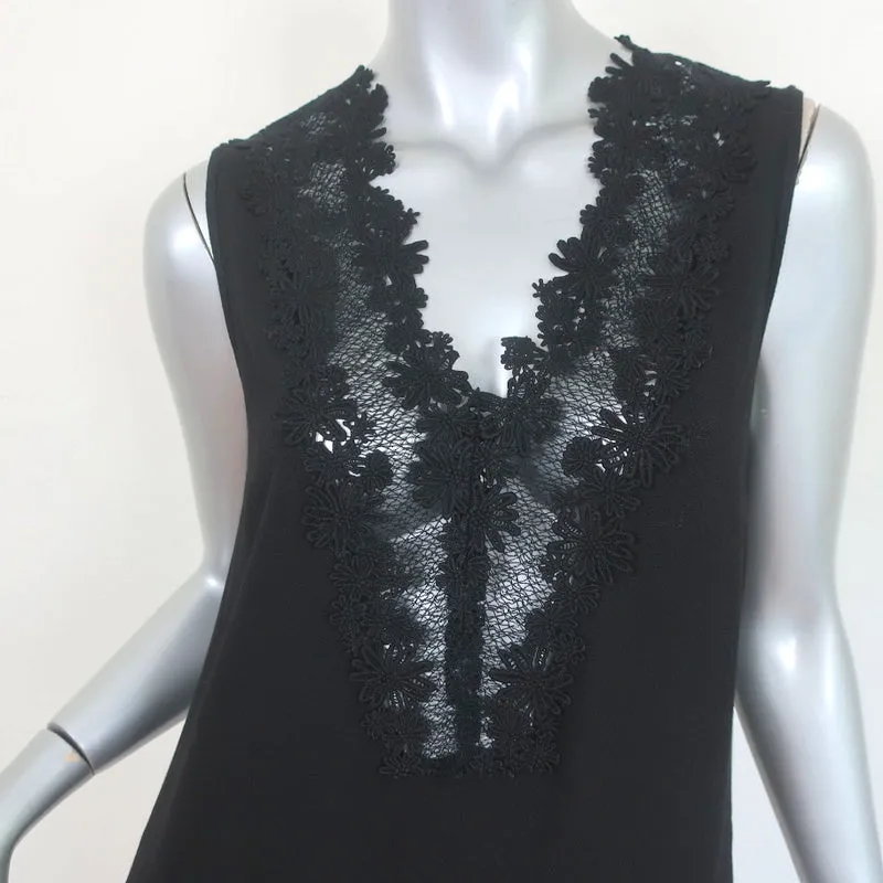 Sandro Mini Dress Black Floral Embroidered Crepe Size 1 Sleeveless V-Neck Shift