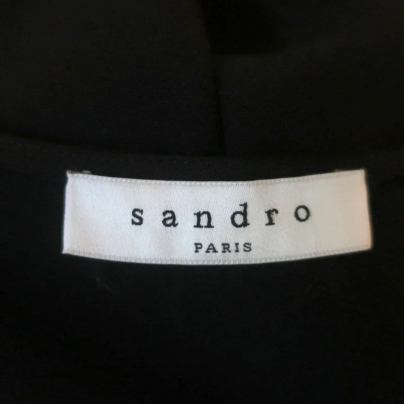 Sandro Mini Dress Black Floral Embroidered Crepe Size 1 Sleeveless V-Neck Shift