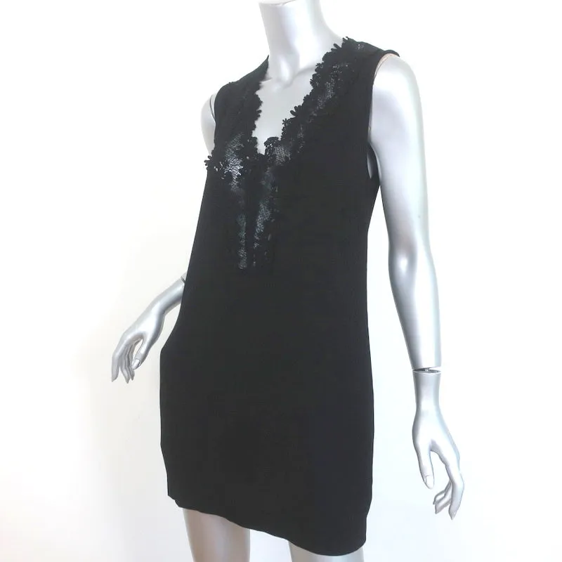 Sandro Mini Dress Black Floral Embroidered Crepe Size 1 Sleeveless V-Neck Shift