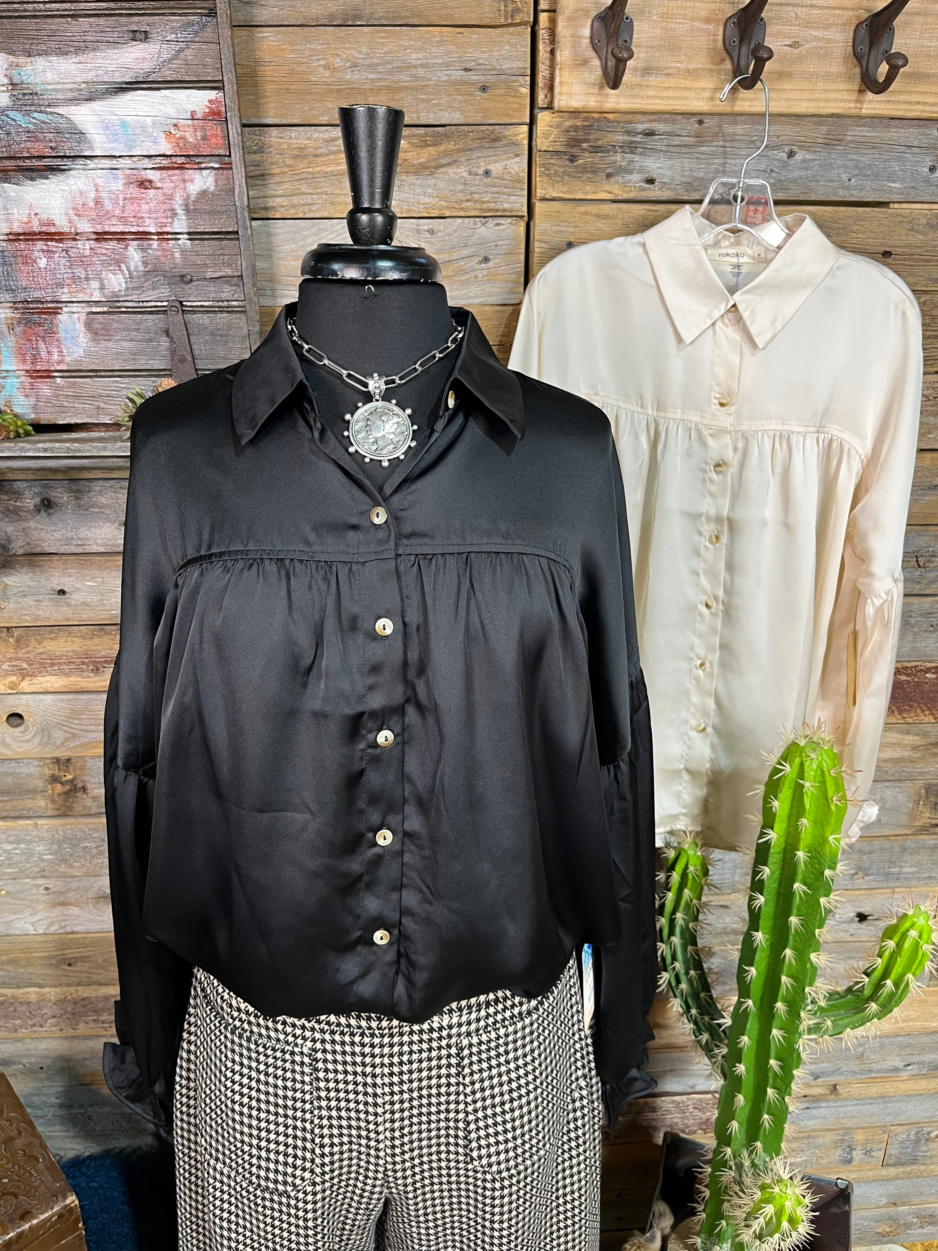 Sara Solid Satin Oversized Blouse