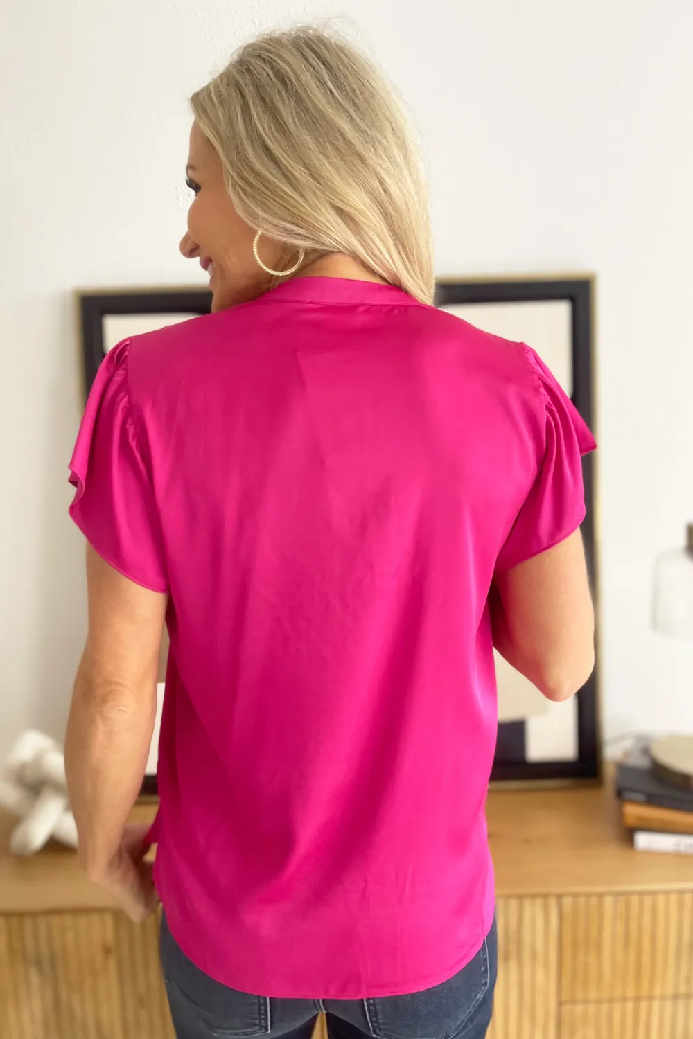 Satin Button Down Blouse Top