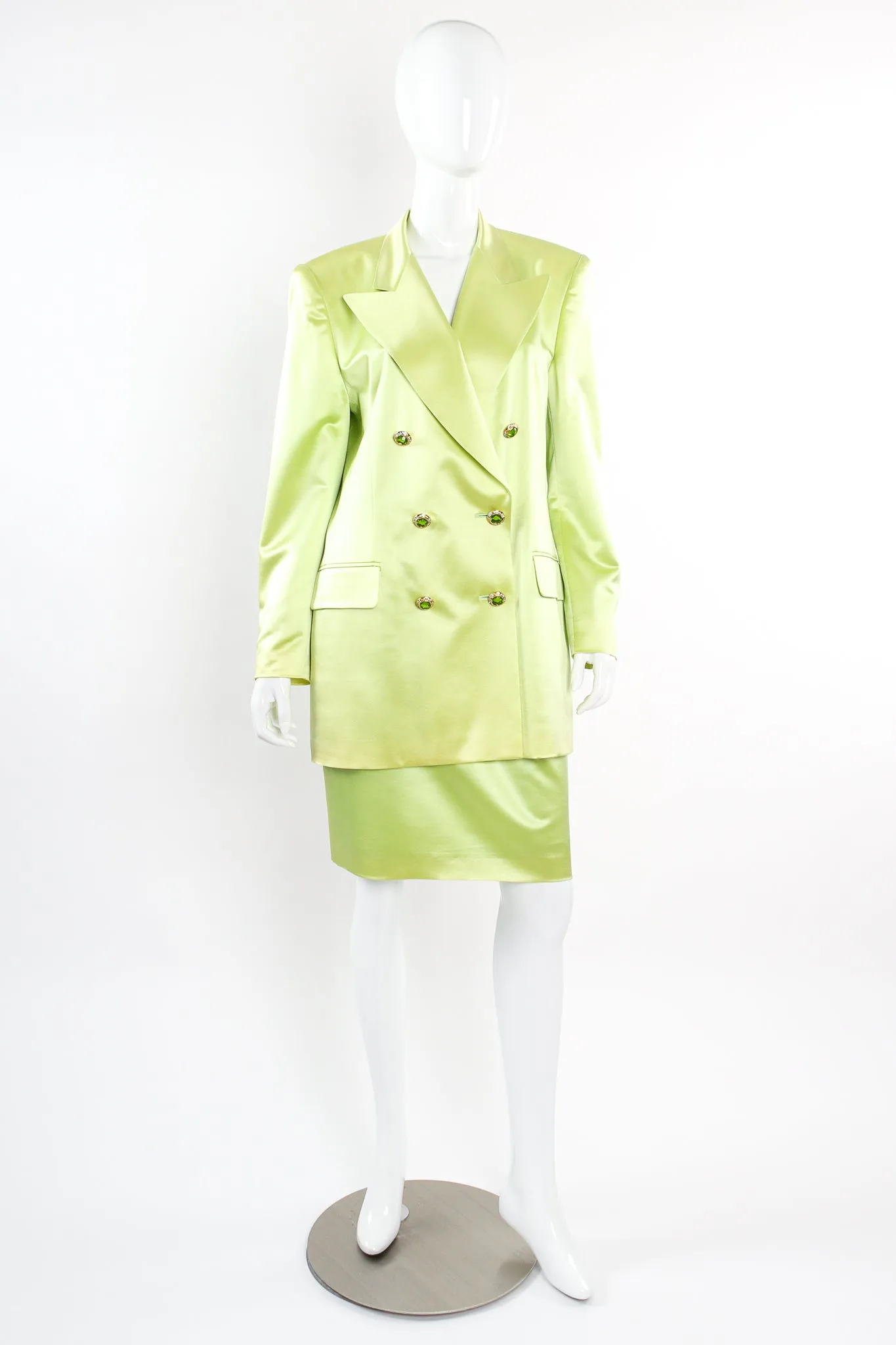 Satin Double Breasted Skirt Suit