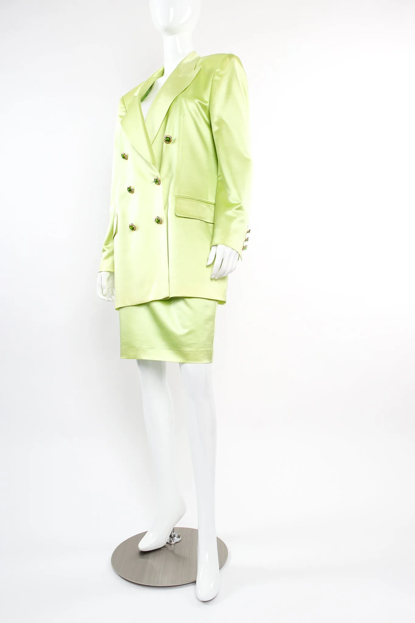 Satin Double Breasted Skirt Suit