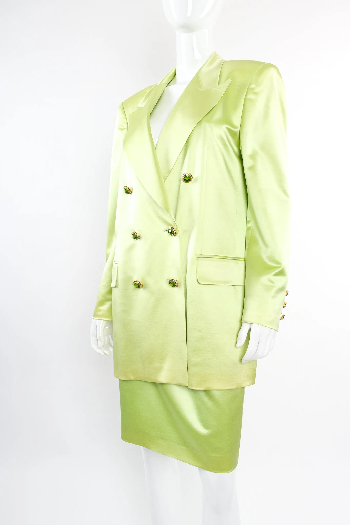Satin Double Breasted Skirt Suit
