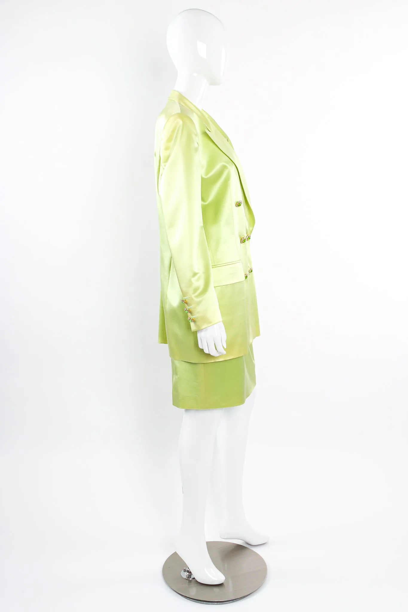 Satin Double Breasted Skirt Suit