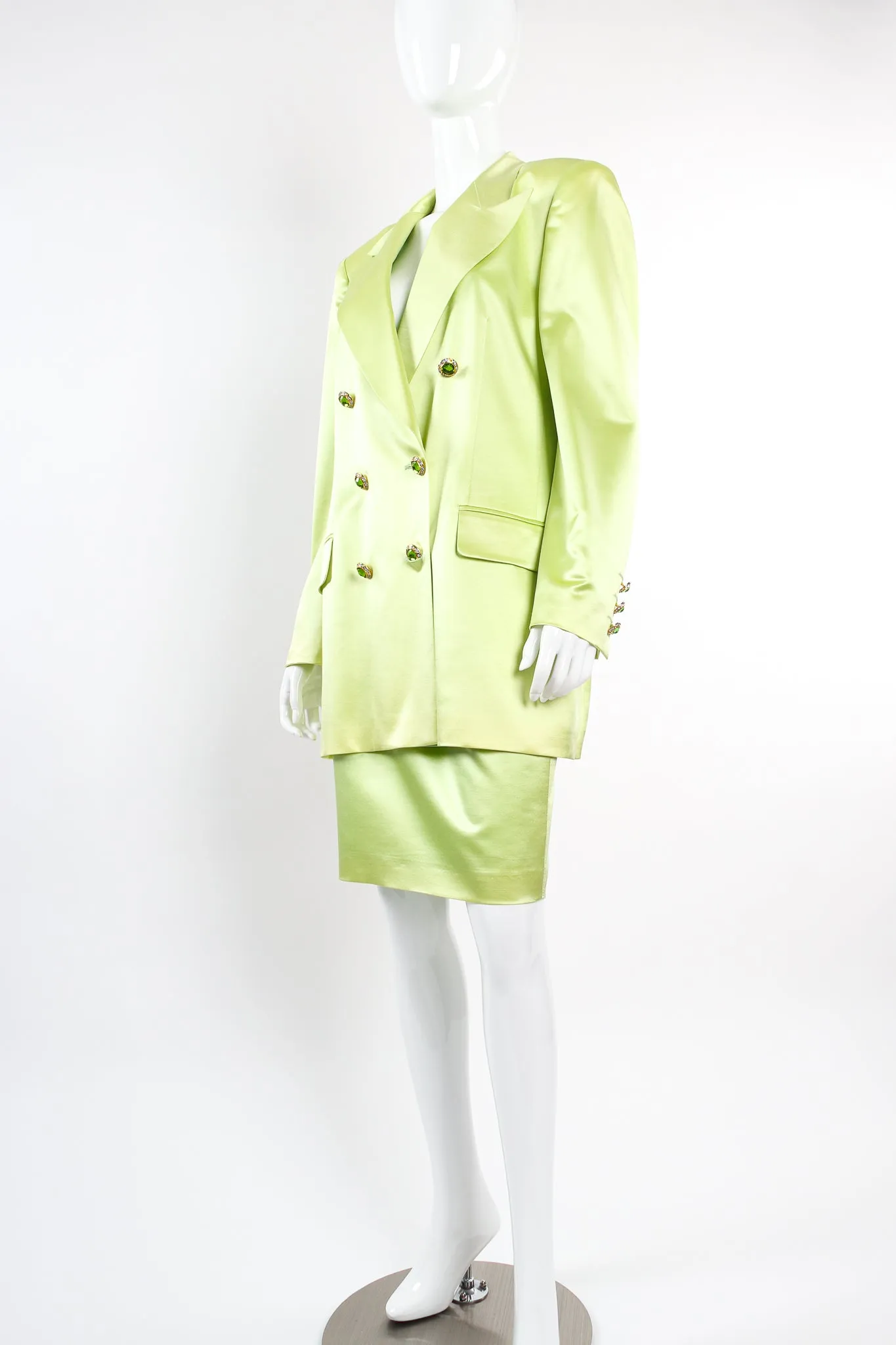 Satin Double Breasted Skirt Suit