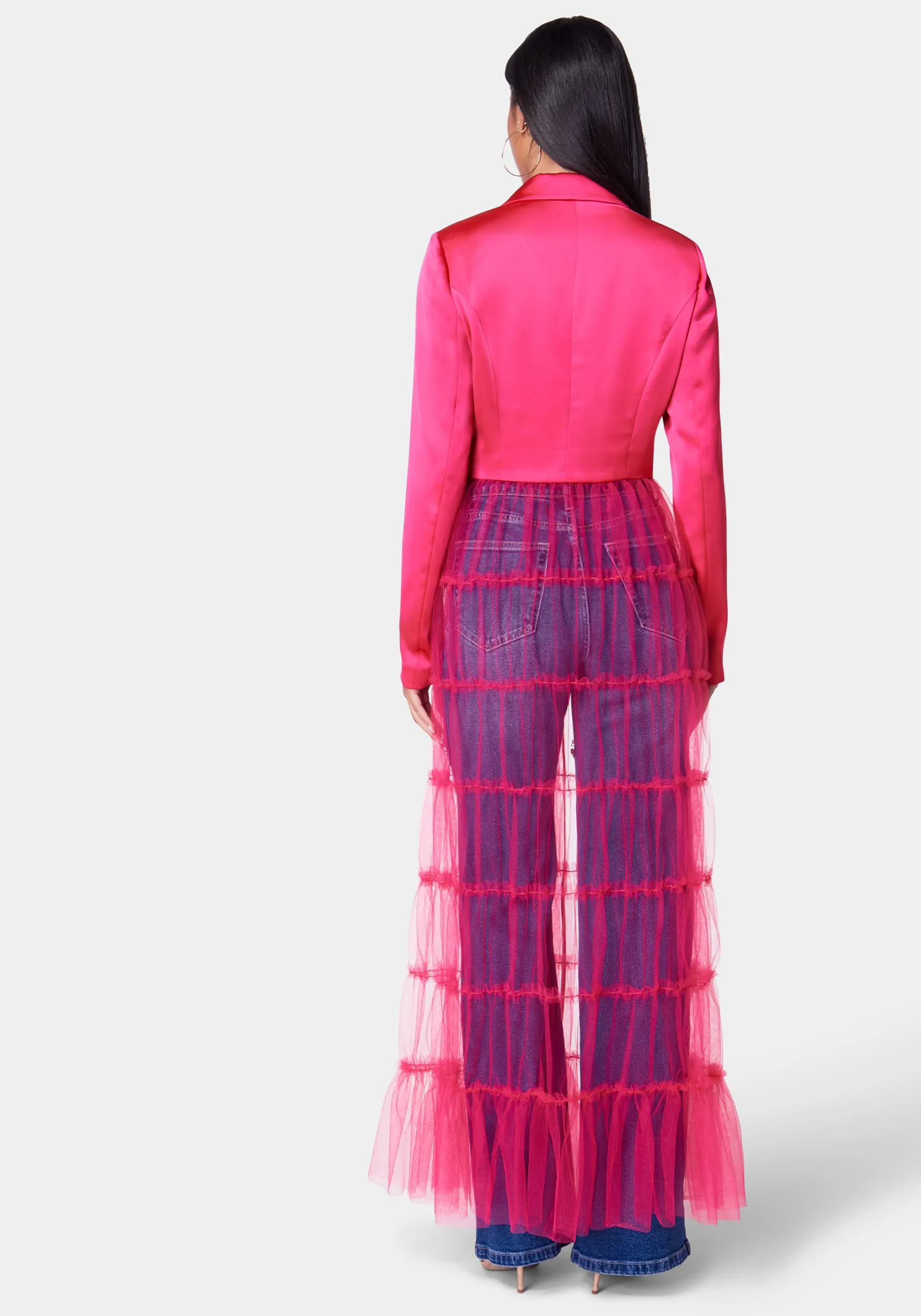 Satin Tailored Jacket With Tulle Hem