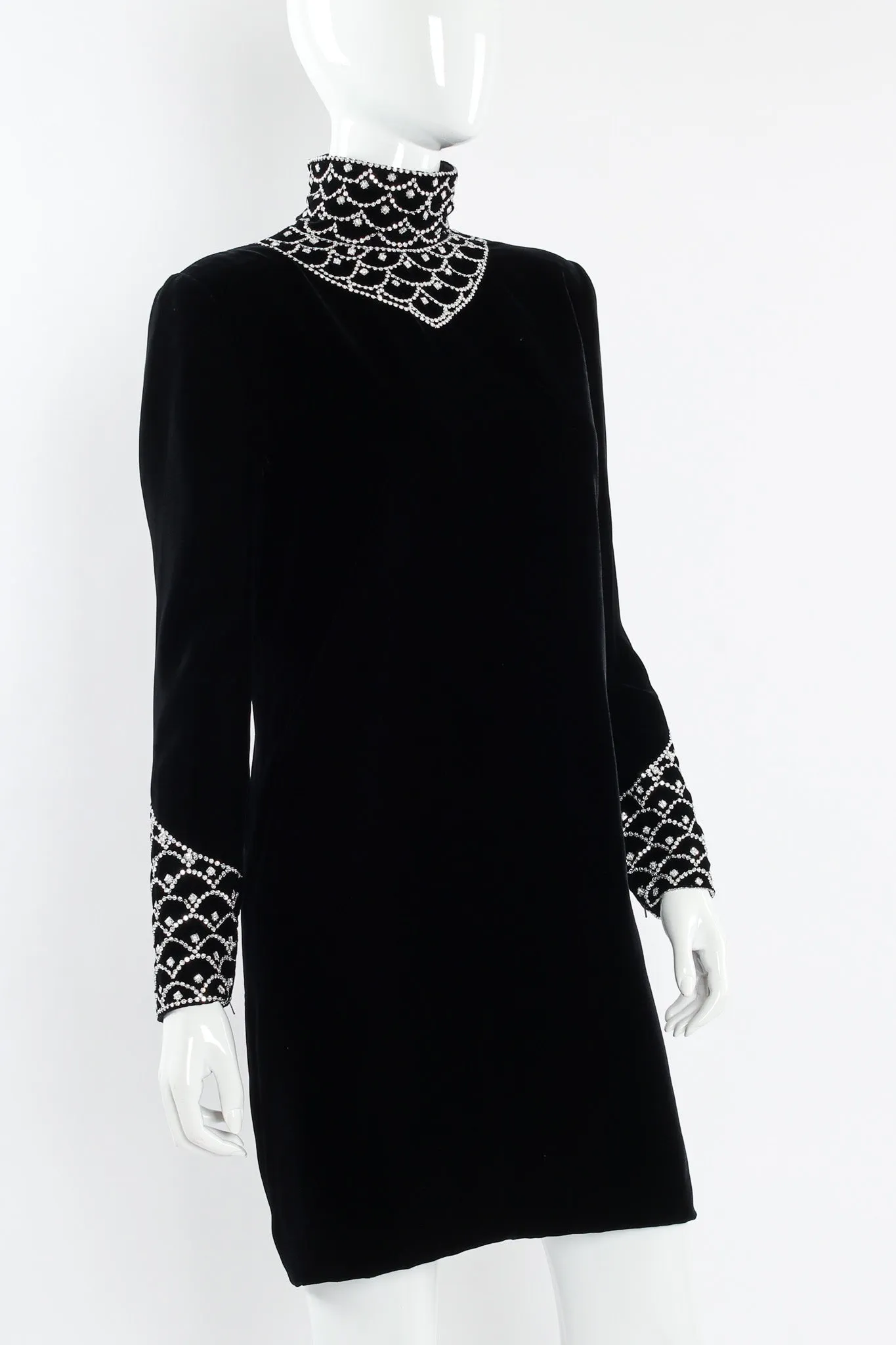 Scalloped Rhinestone Velvet Dress