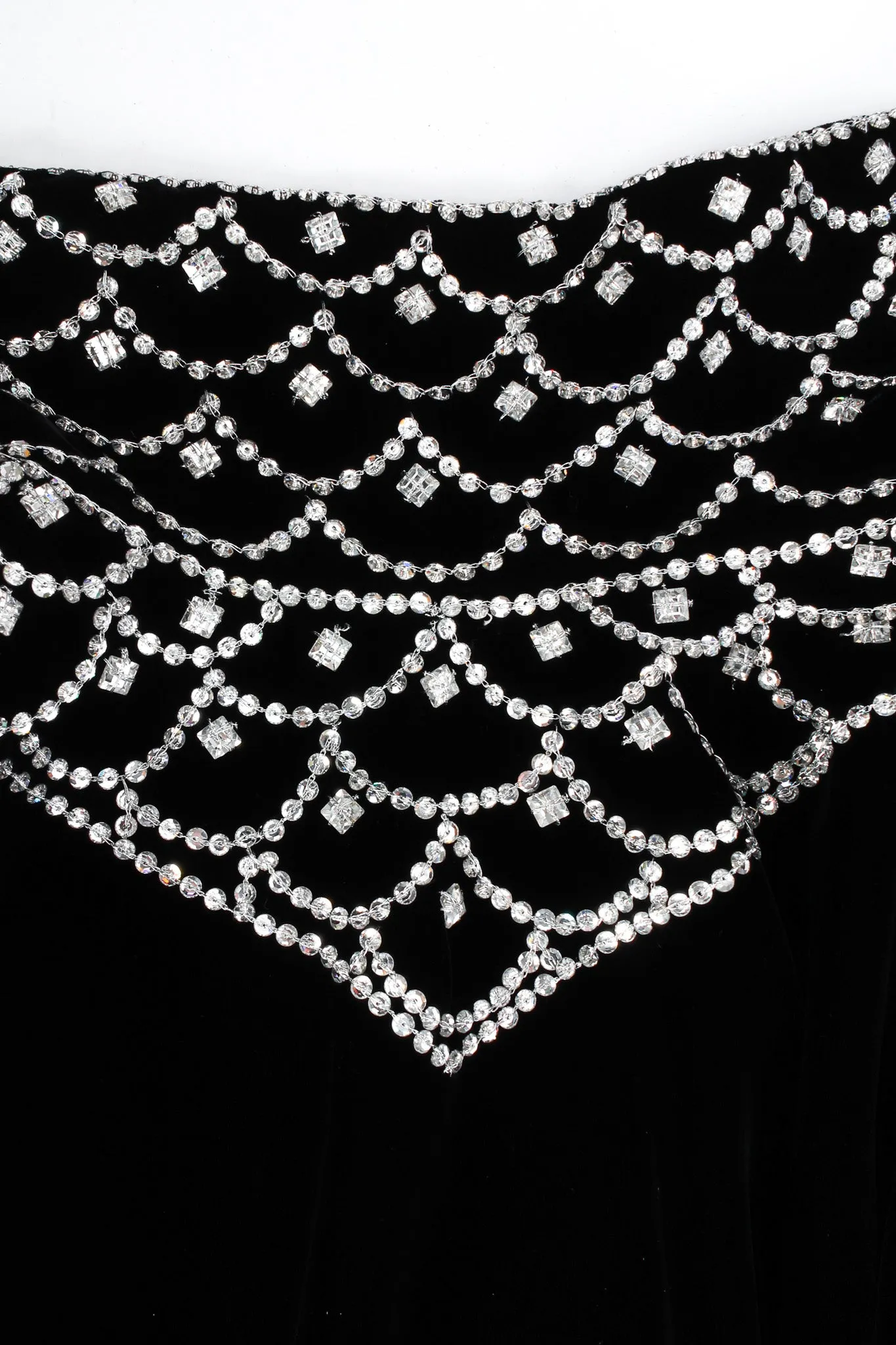 Scalloped Rhinestone Velvet Dress