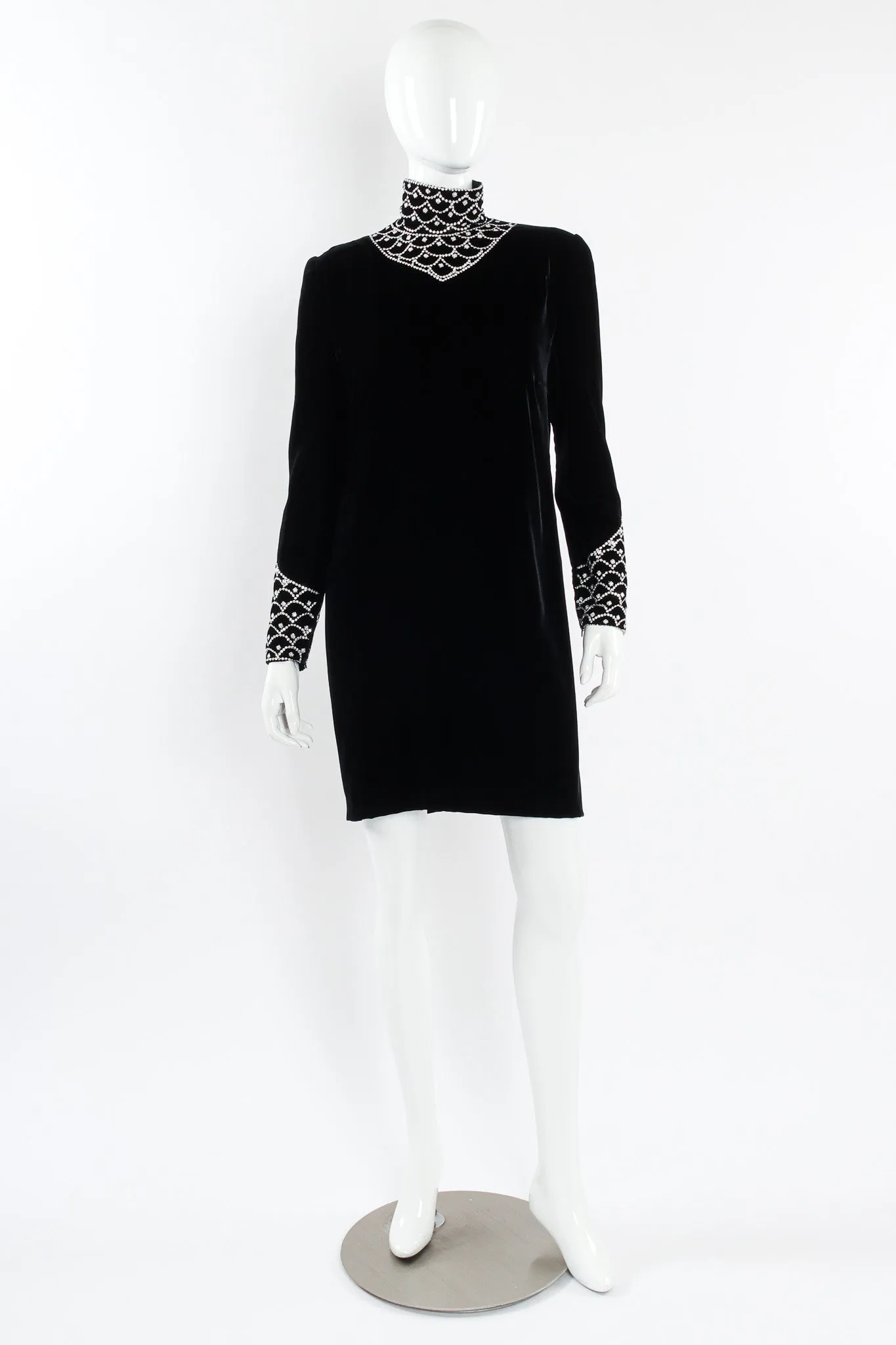 Scalloped Rhinestone Velvet Dress