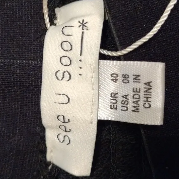 See U Soon, Flare Midi Knit Skirt, Size 6, Black w/ Blue &amp; Silver Embroidery