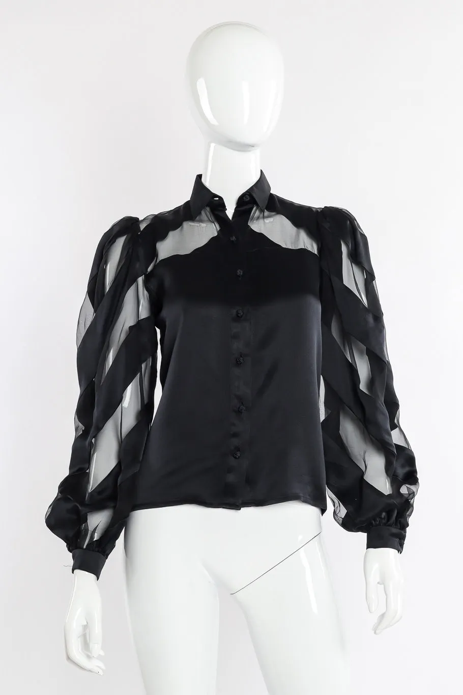 Sheer Stripe Balloon Sleeve Blouse