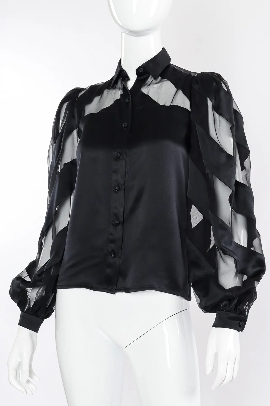 Sheer Stripe Balloon Sleeve Blouse