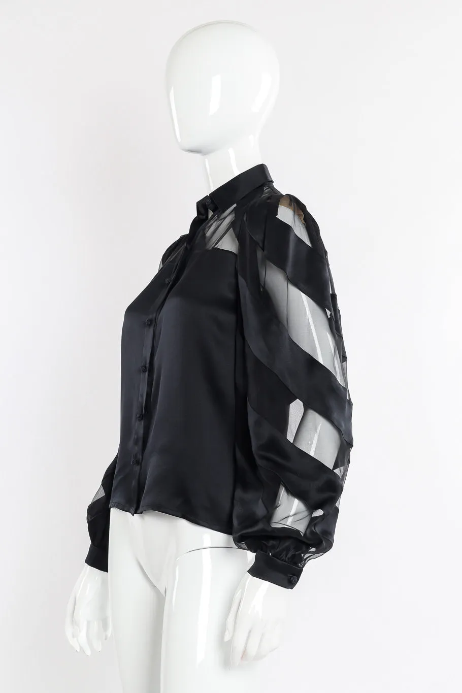 Sheer Stripe Balloon Sleeve Blouse
