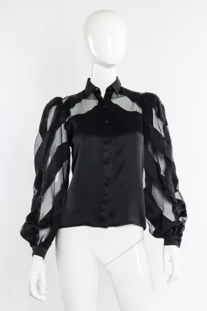 Sheer Stripe Balloon Sleeve Blouse