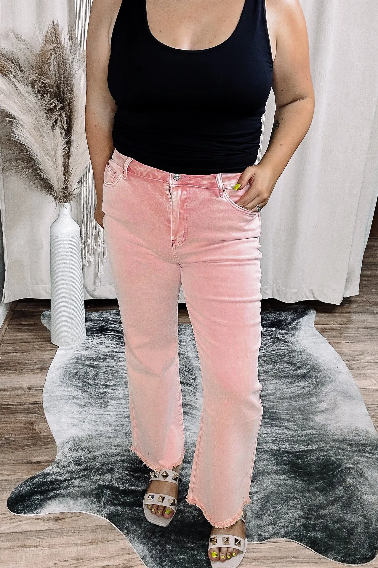 Shiloh Acid Wash Rose Boot Cut Pants
