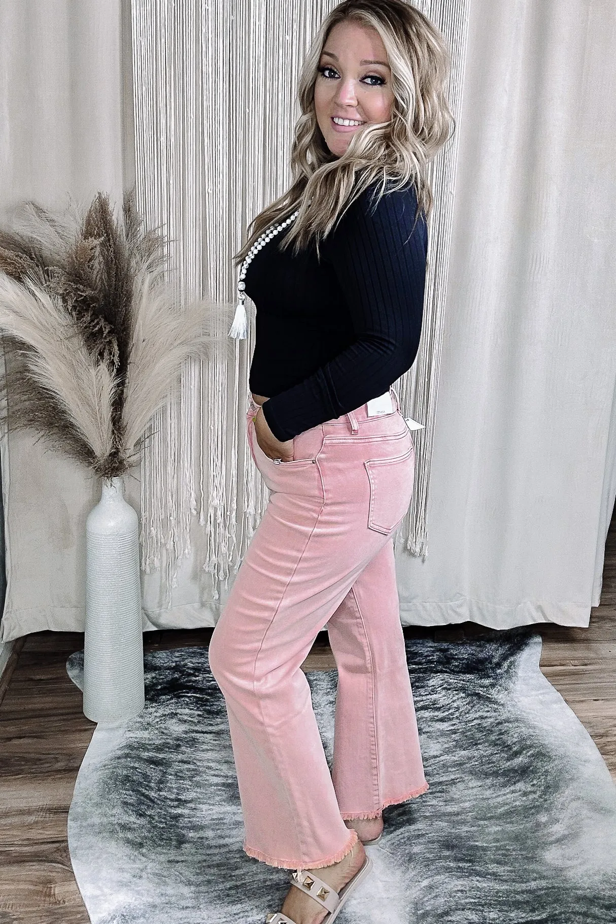 Shiloh Acid Wash Rose Boot Cut Pants