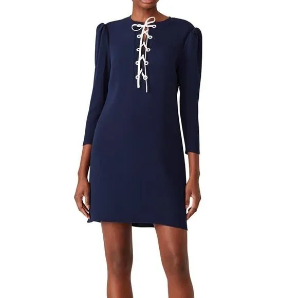 Shoshanna Navy blue Lace up Nikko Dress shesth dress size 6