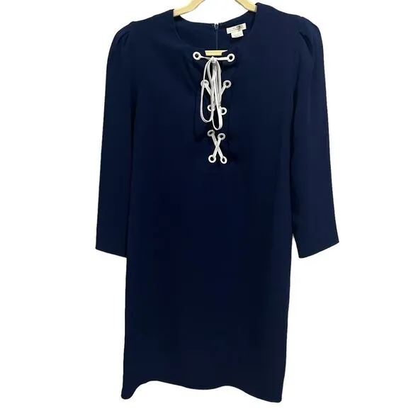 Shoshanna Navy blue Lace up Nikko Dress shesth dress size 6
