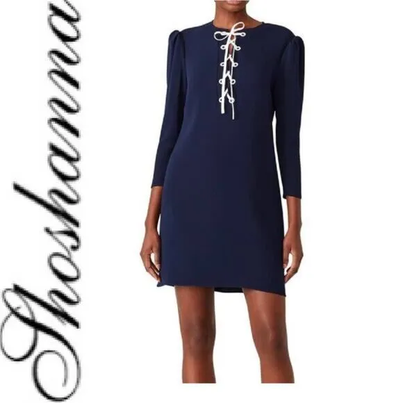 Shoshanna Navy blue Lace up Nikko Dress shesth dress size 6