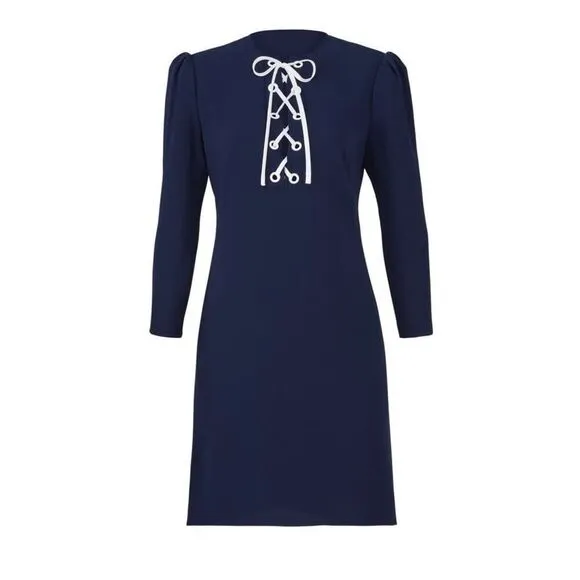 Shoshanna Navy blue Lace up Nikko Dress shesth dress size 6