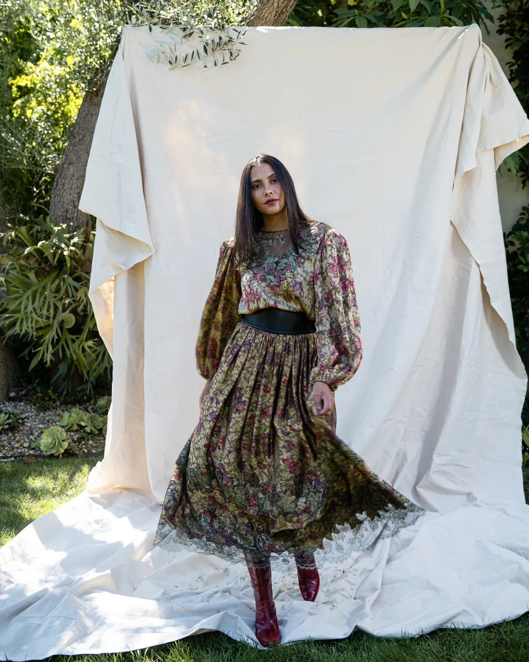 Silk Jacquard Top and Skirt Set