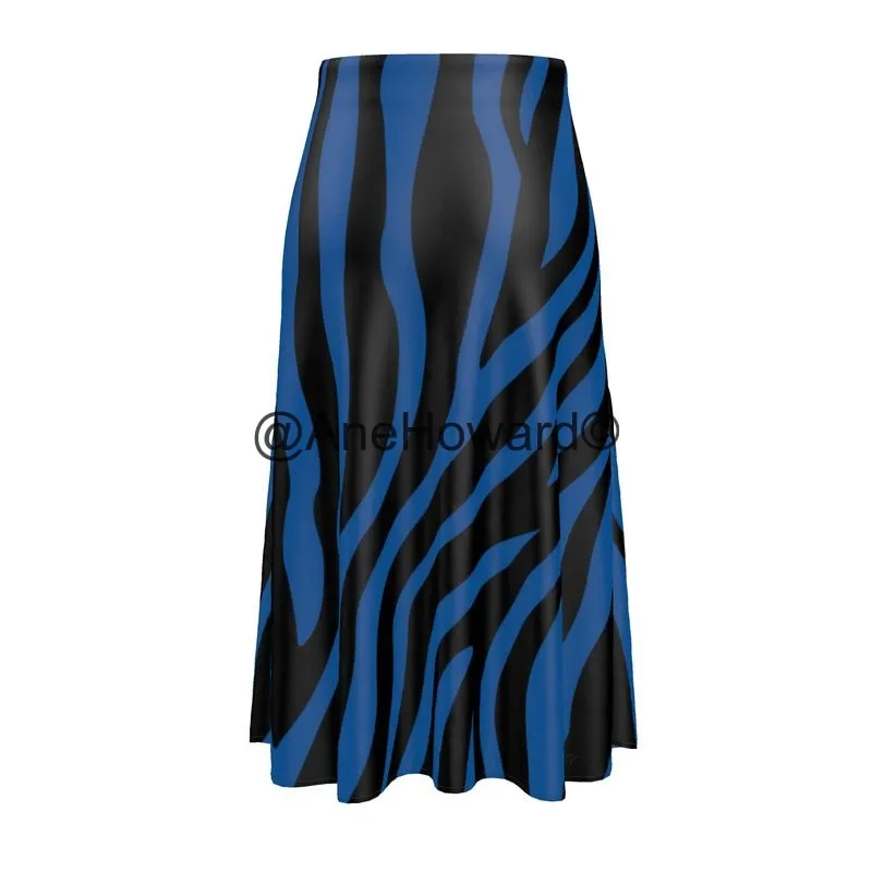 Silk Midi Skirt True Blue Zebra
