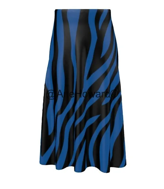 Silk Midi Skirt True Blue Zebra