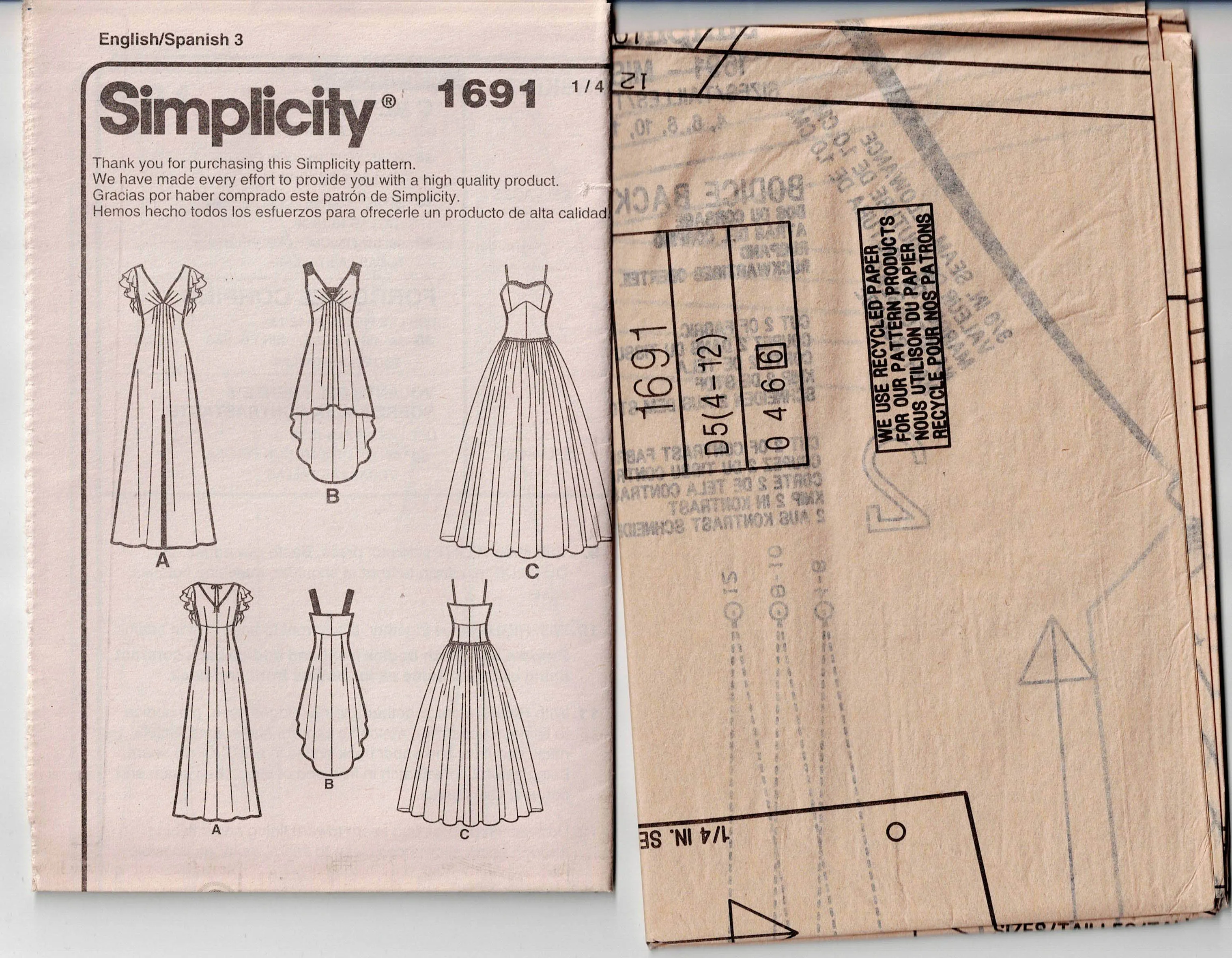 Simplicity 1691 SUEDE SAYS Womens Empire Waisted Evening Dress in 3 Styles Out Of Print Sewing Pattern Size 4 - 12 UNCUT Factory Folded