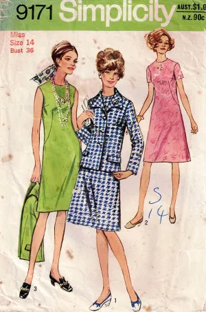 Simplicity 9171 Womens Shift Dress & Jacket 1970s Vintage Sewing Pattern Size 14 Bust 36 Inches