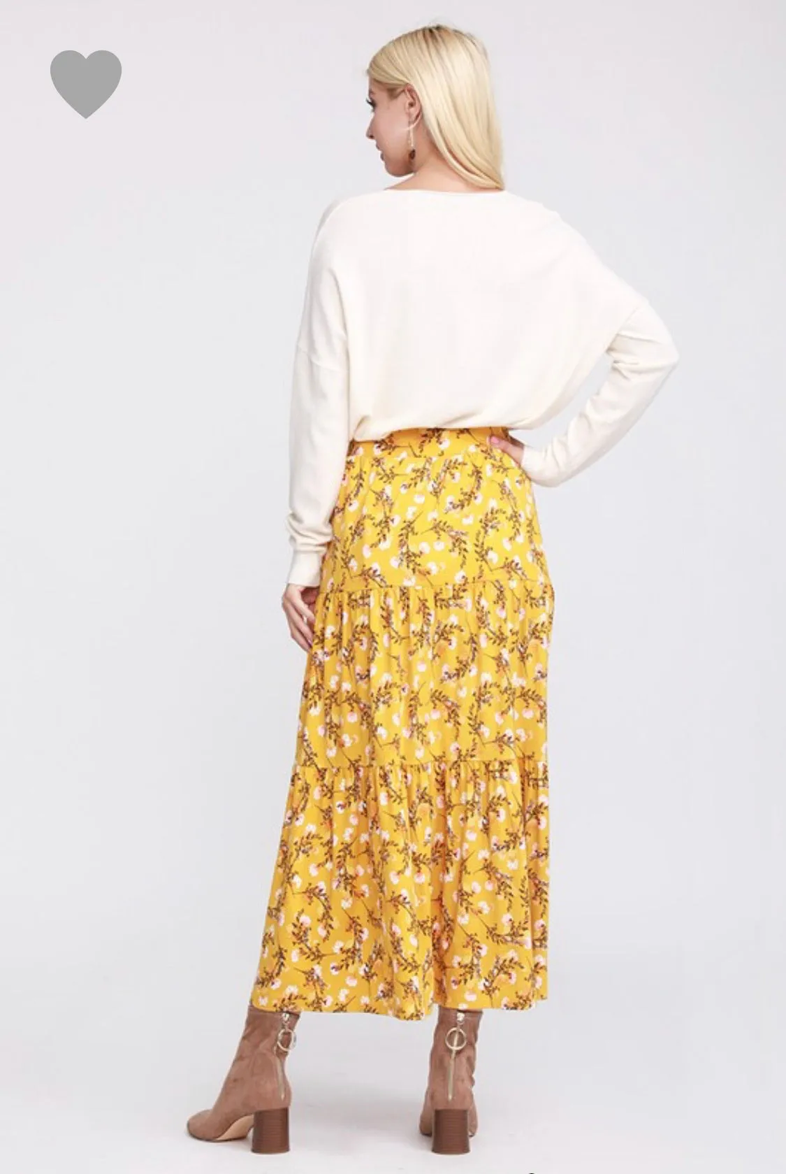 SK7 Floral shirring midi skirt