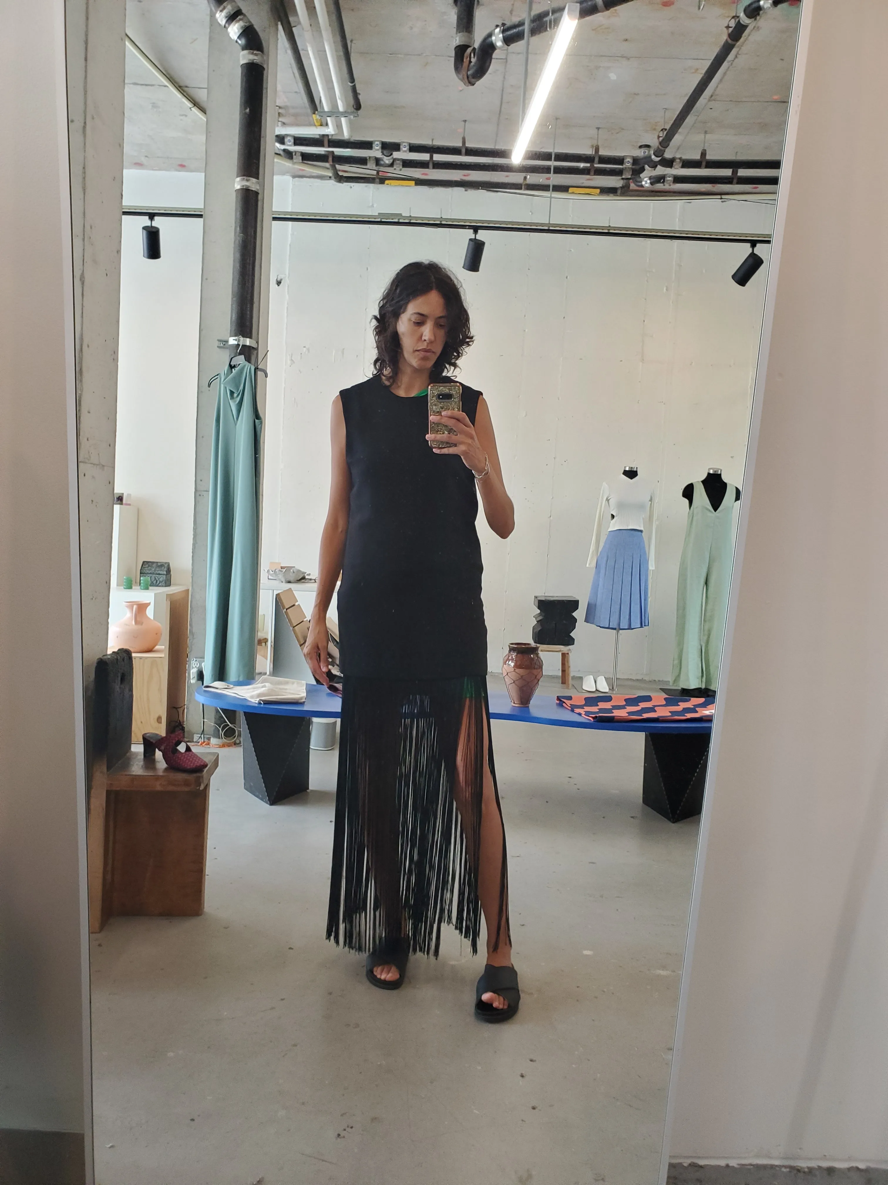 Sleeveless Fringe Dress - Black