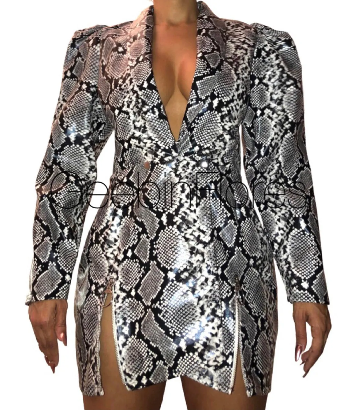 Snakeprint Vegan Leather Blazer Dress