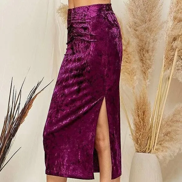 Spell On You Crushed Velvet Midi Skirt - Violet