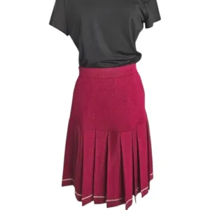 St. John Knitted Pleated Knee Length Skirt Burgundy
