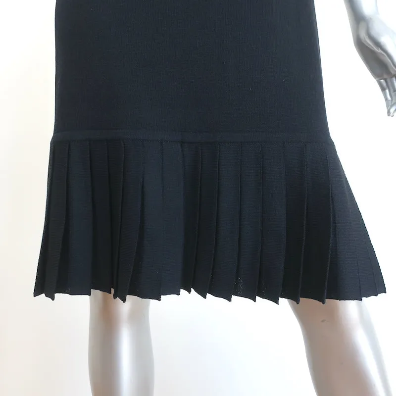 St. John Sport Pleated Hem Dress Black Wool-Blend Size Small Short Sleeve Shift