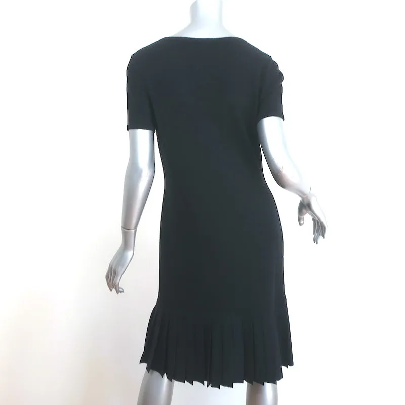 St. John Sport Pleated Hem Dress Black Wool-Blend Size Small Short Sleeve Shift
