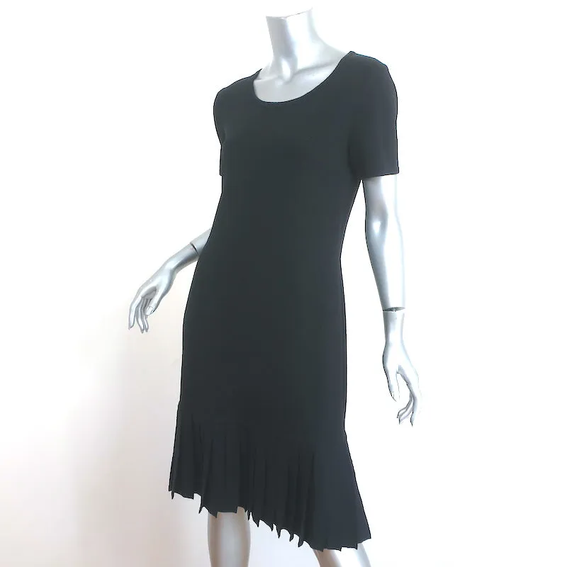 St. John Sport Pleated Hem Dress Black Wool-Blend Size Small Short Sleeve Shift