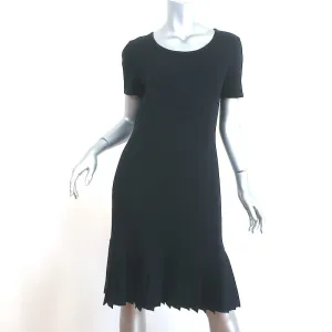 St. John Sport Pleated Hem Dress Black Wool-Blend Size Small Short Sleeve Shift