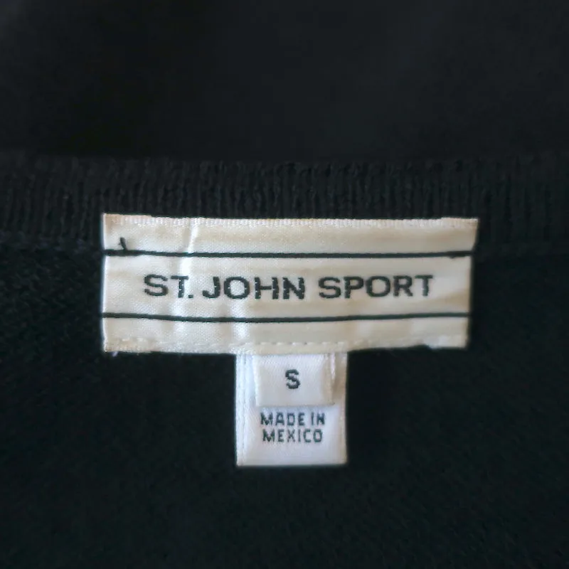 St. John Sport Pleated Hem Dress Black Wool-Blend Size Small Short Sleeve Shift