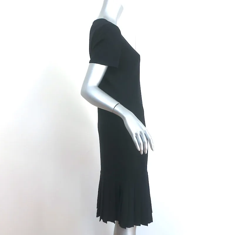 St. John Sport Pleated Hem Dress Black Wool-Blend Size Small Short Sleeve Shift
