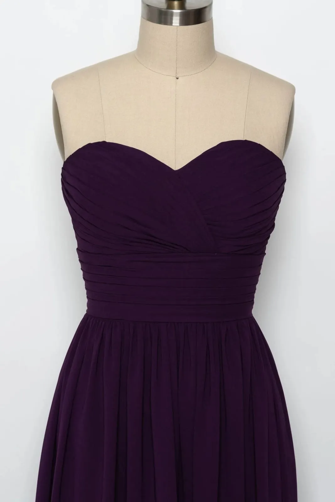 Strapless Sweetheart Ruched Long Purple Chiffon Bridesmaid Dress