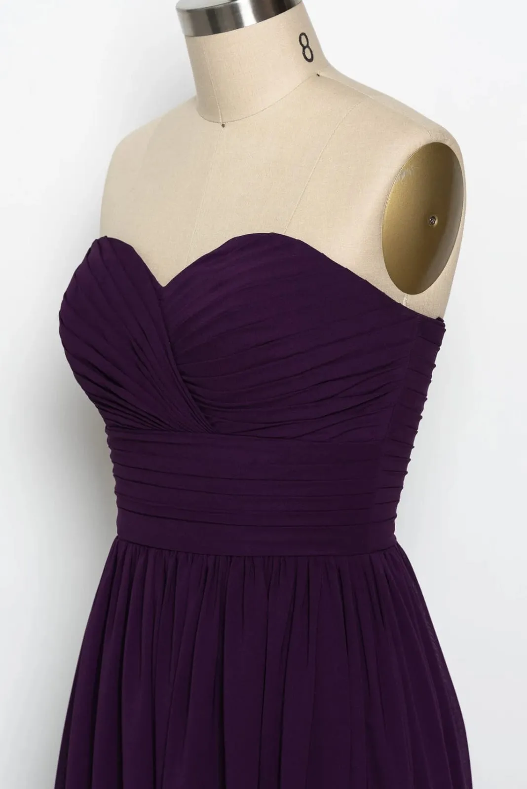 Strapless Sweetheart Ruched Long Purple Chiffon Bridesmaid Dress