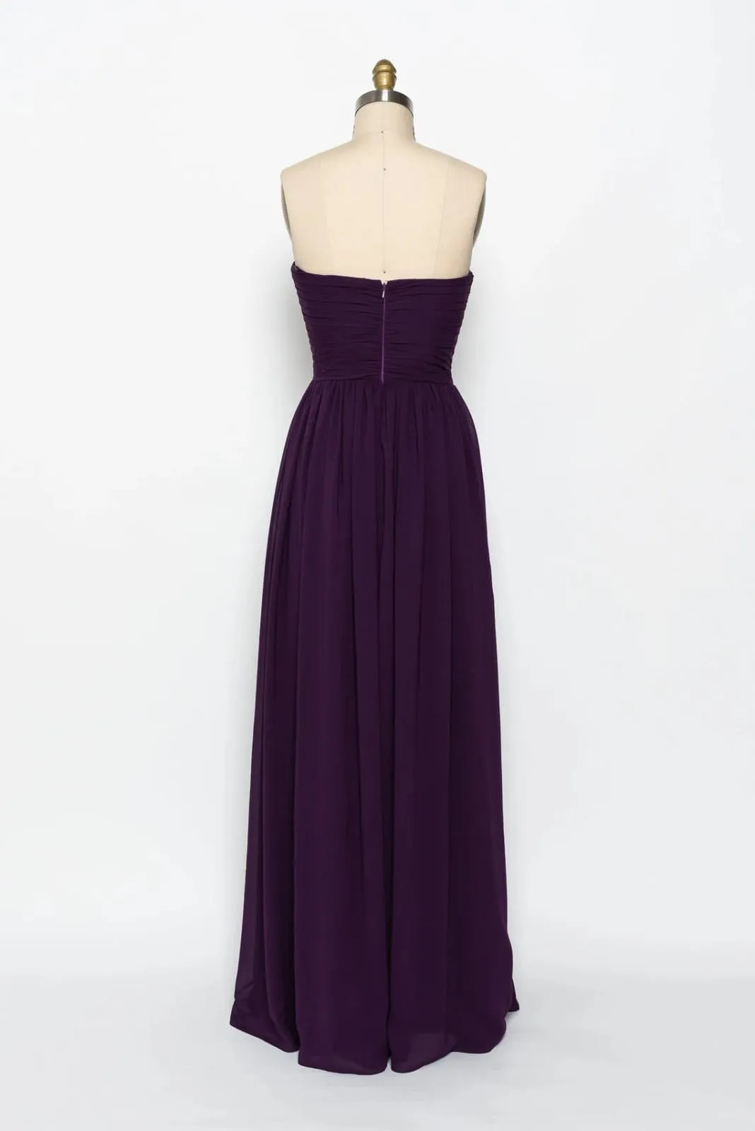 Strapless Sweetheart Ruched Long Purple Chiffon Bridesmaid Dress