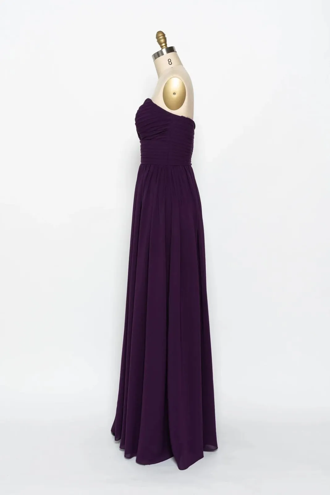 Strapless Sweetheart Ruched Long Purple Chiffon Bridesmaid Dress