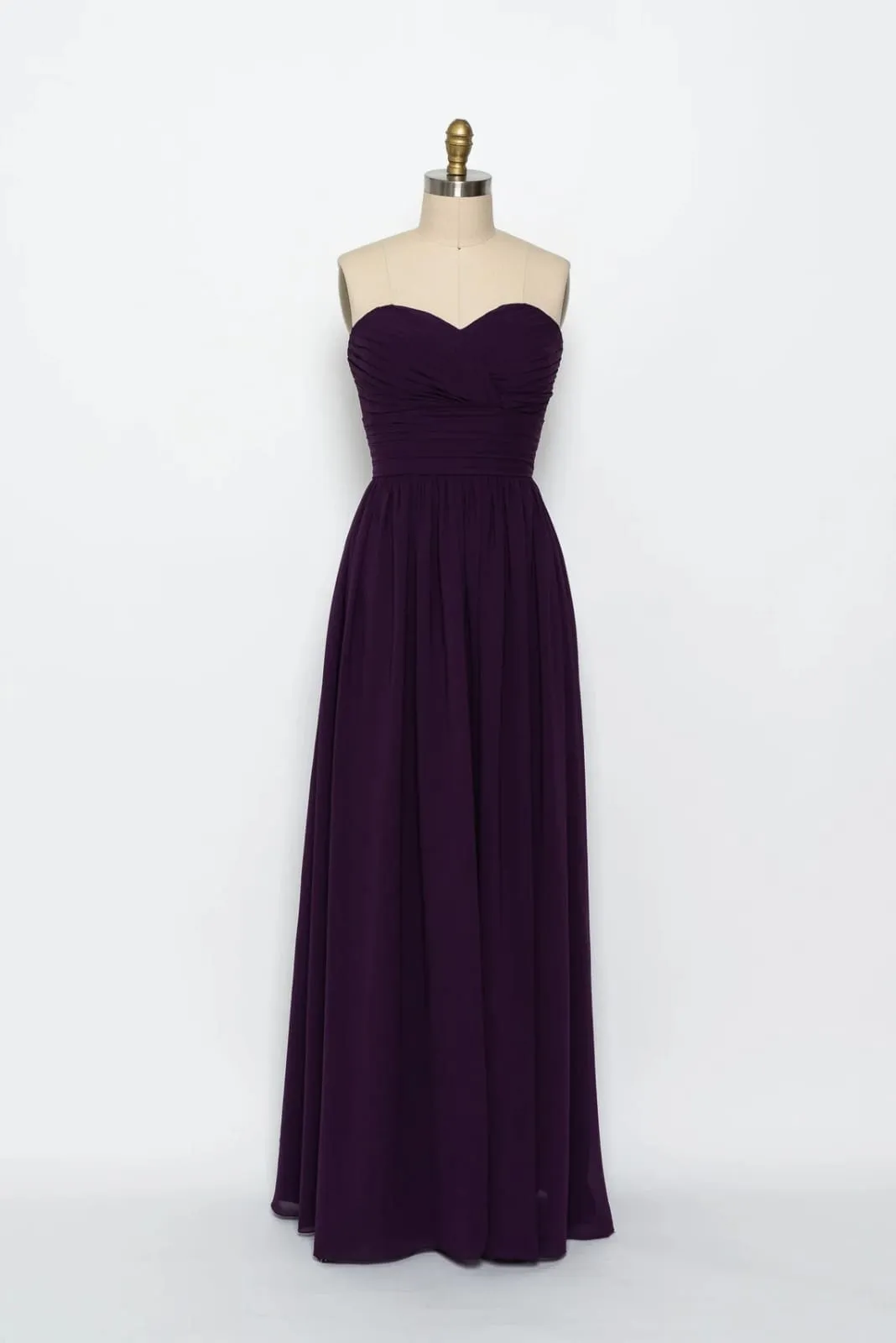 Strapless Sweetheart Ruched Long Purple Chiffon Bridesmaid Dress