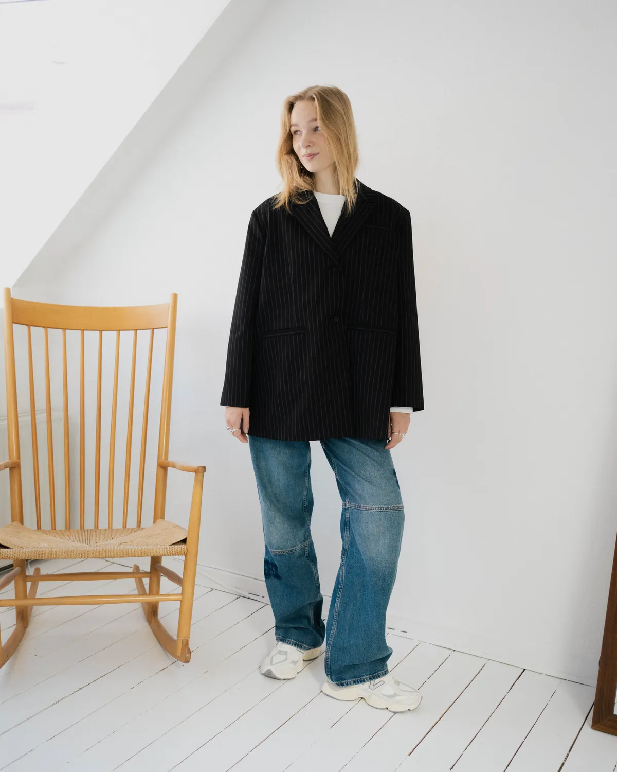 Stretch Stripe Oversized Blazer - Black