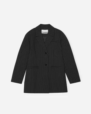 Stretch Stripe Oversized Blazer - Black