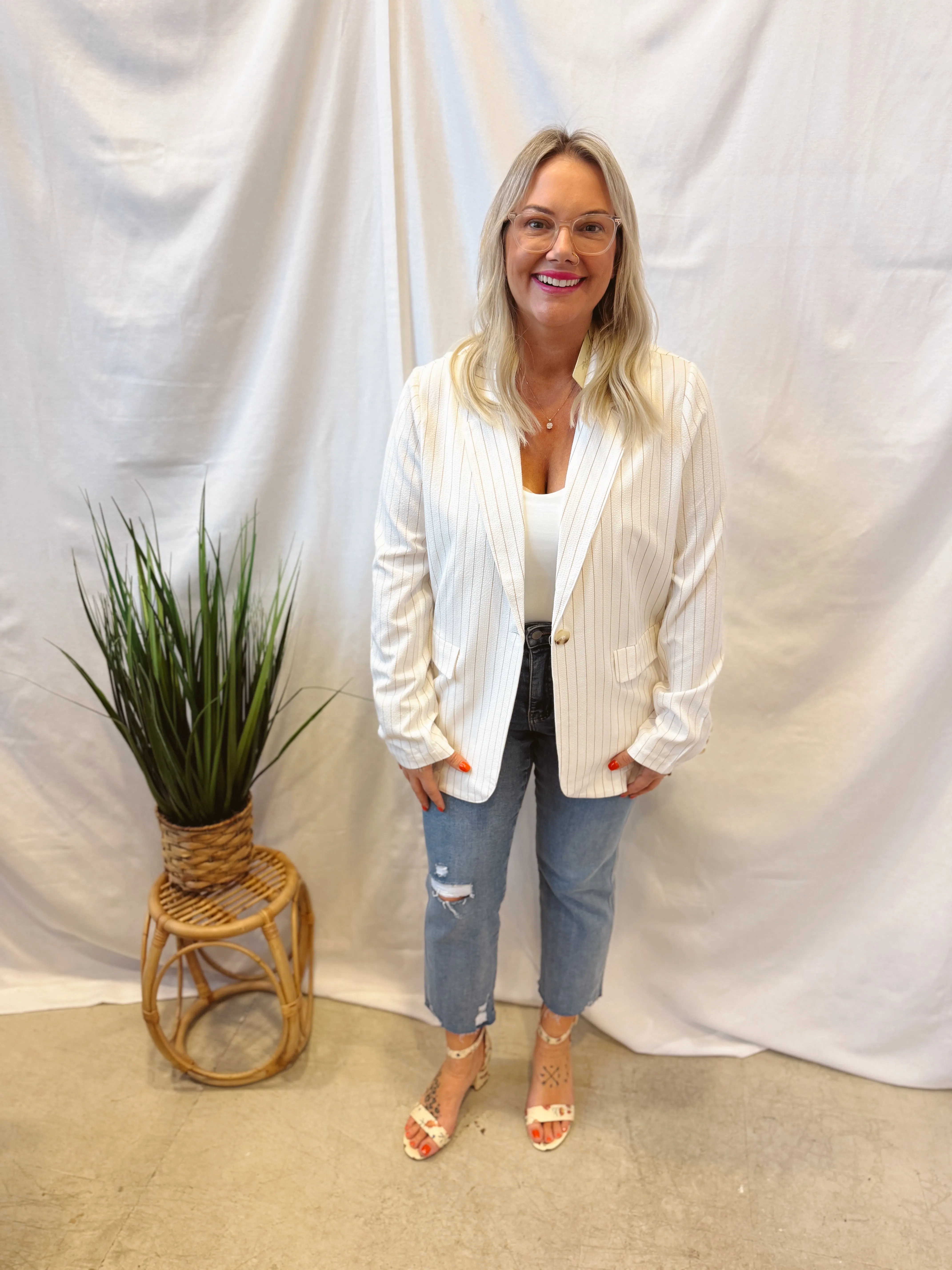 Striped Sheersucker Oversized Blazer